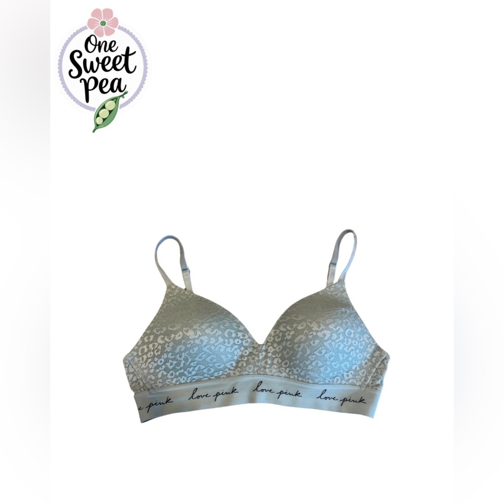 PINK Victoria's Secret Sea Foam Green with Leopard Lace Bra